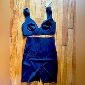 SKIMS Black corset bralette and biker short set, size small brand new set